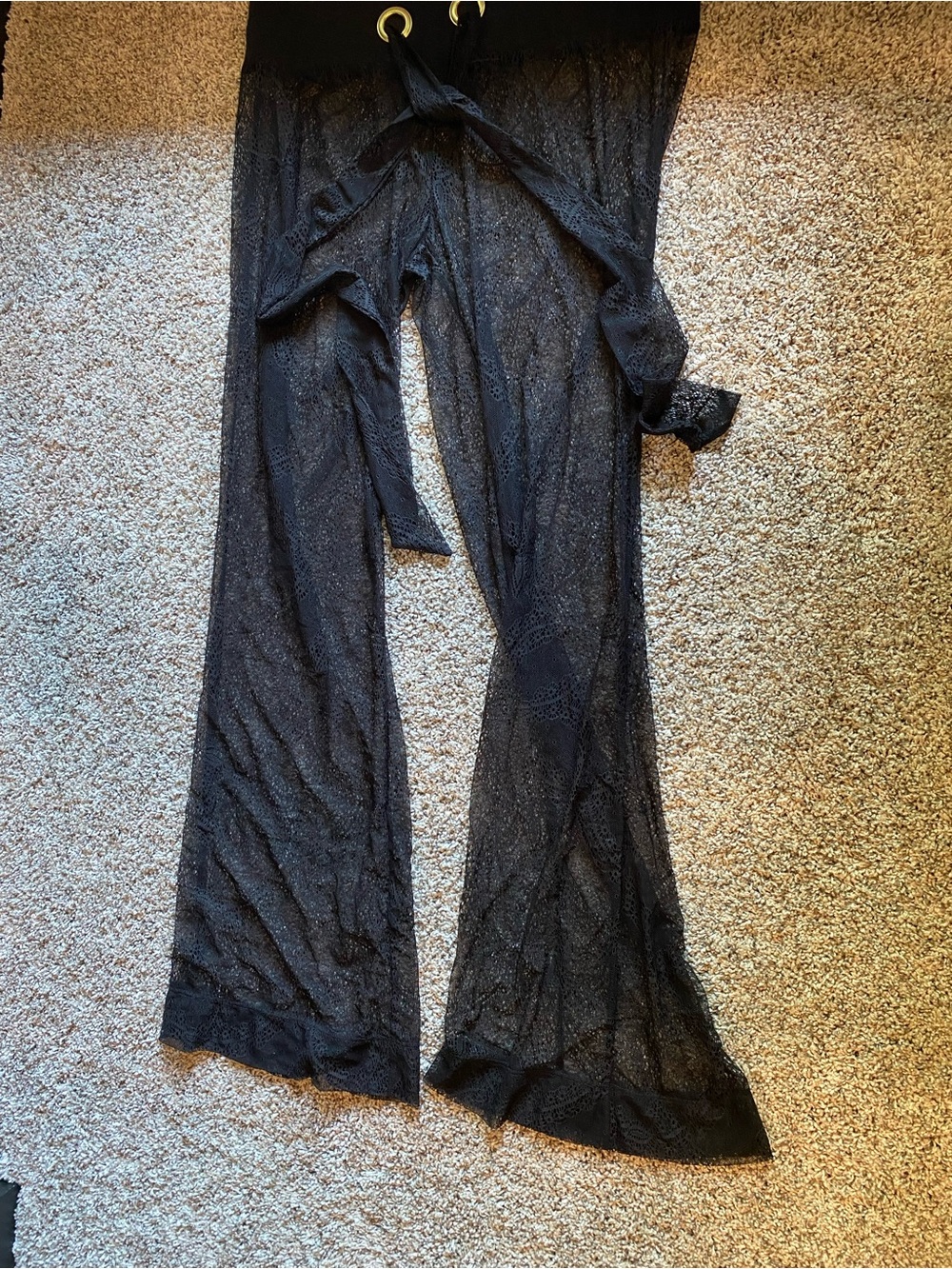 Beach Bunny Black Lace Cover-Up Pants, Medium